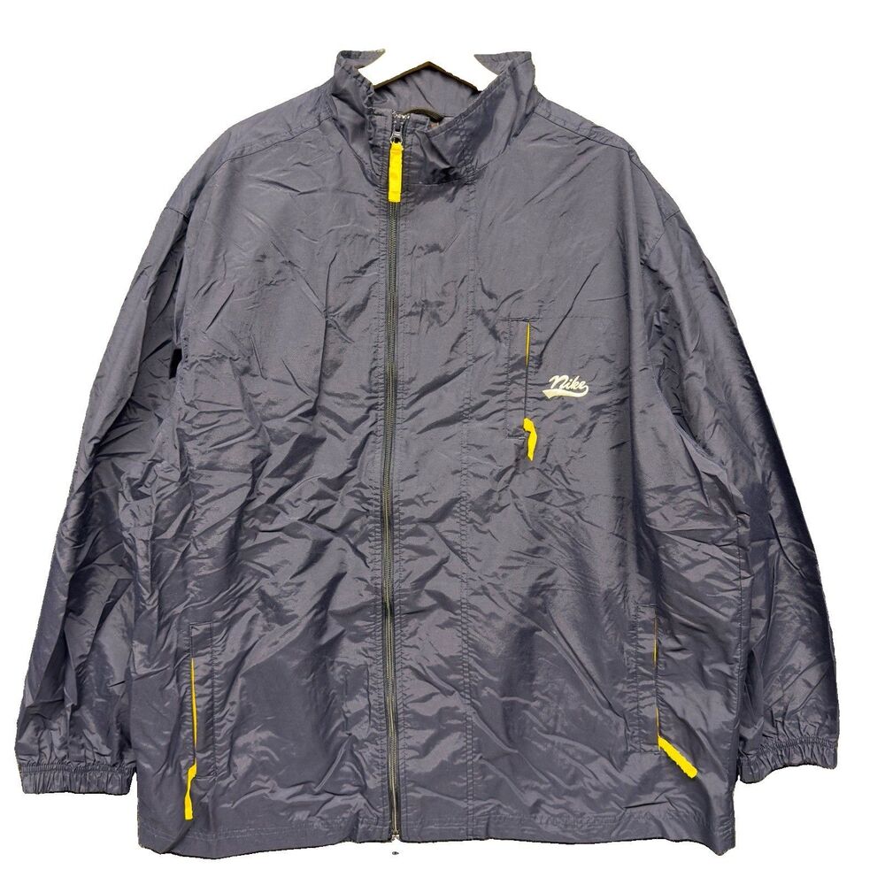 VTG 90s Nike Windbreaker Jacket Mens XL Navy Blue Yellow Swoosh Travis Scott Zip